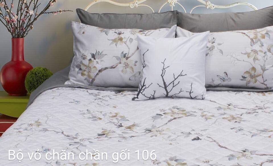 Bộ vỏ chăn chần in bướm-ghi
